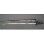 A 19th century sword, with a chequered steel and wooden grip, with a swept steel guard, the 76.
