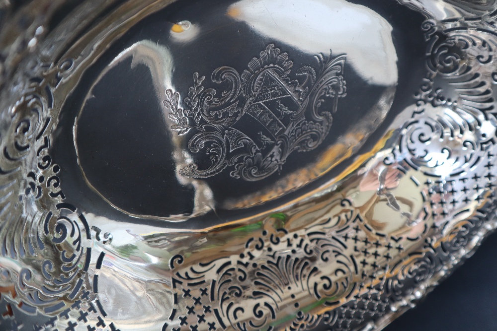 A George II silver cake basket, of pointed oval form, the border pierced with scrolls and leaves, - Image 4 of 8