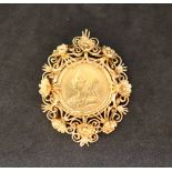 A Victorian gold sovereign dated 1893, in an unmarked yellow metal mount,