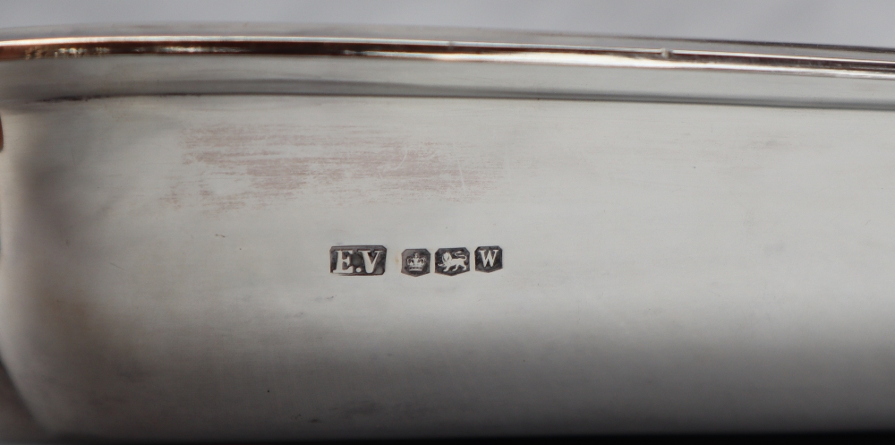 A George VI silver entree dish and cover of rectangular form, the lid with integral handles, - Image 3 of 3