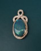 Gemporia - An 18ct gold opal and diamond Lorique pendant,