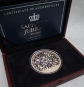 A Guernsey 2017 Queen Elizabeth II Sapphire Jubilee cased 5 ounce silver £10 proof coin,