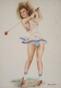 Ronald Cobb An erotic painting of a golfer Watercolour Signed 53 x 47.