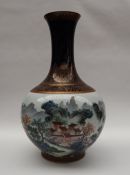 A Chinese porcelain bottle vase decorated with landscape and river scenes, seal mark to the base,