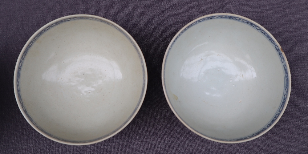 A set of five 18th century Chinese blue and white porcelain bowl decorated with a scholar on a - Image 4 of 8