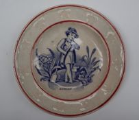 A 19th century child's plate, with a leaf moulded border,