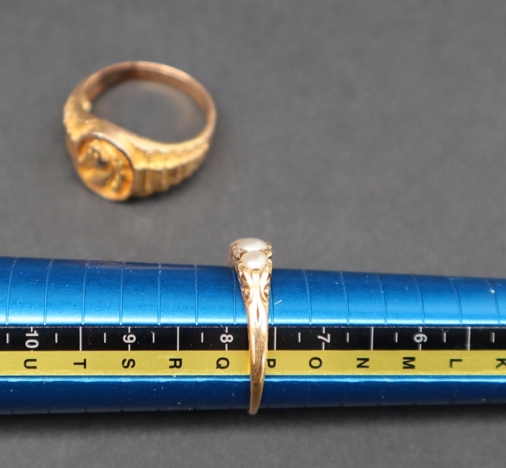 An 18ct gold ring set with five graduated half pearls, size P 1/2, approximately 3. - Image 3 of 4
