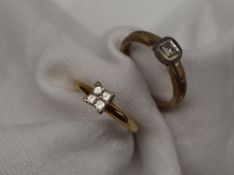 An 18ct gold diamond cluster ring set with four princess cut diamonds, approximately 0.