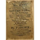 A silk theatre programme for Cardiff theatre 26/05/1815 by Desire and under the Patronage of Mrs