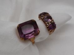 A 9ct gold amethyst set ring, size M together with another Amethyst set dress ring, size M,