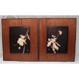 A pair of Japanese carved bone and lacquer panels,