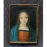 In the manner of Raphael Madonna del Granduca Head and shoulders portrait miniature on ivory Signed