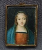 In the manner of Raphael Madonna del Granduca Head and shoulders portrait miniature on ivory Signed