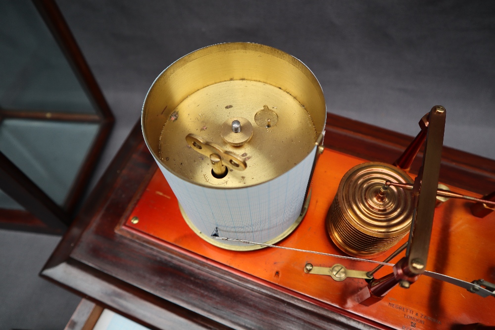 A Negretti and Zambra barograph, in a mahogany case with five bevelled glass panels, - Image 4 of 6