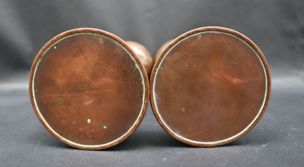 A pair of Newlyn copper candlesticks, with a flared top, - Image 4 of 4