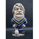 A John Hughes pottery Grogg of Steve Fenwick in Cardiff City Blue Dragons kit with no 3 to the