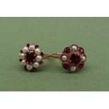 A 9ct gold garnet and pearl cluster ring,