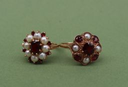 A 9ct gold garnet and pearl cluster ring,