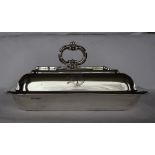 A George V silver entree dish and cover, of rectangular form, with removable handle, Sheffield,