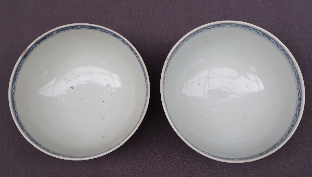 A set of five 18th century Chinese blue and white porcelain bowl decorated with a scholar on a - Image 8 of 8