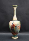 A Royal Worcester bottle vase painted with peacocks in a woodland signed by Jack Southall,