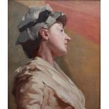 In the manner of Augustus John Head and shoulders portrait of a lady in profile Oil on canvas laid