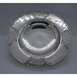 A George VI silver petal shaped pedestal dish, with a pierced rim and stepped circular base,