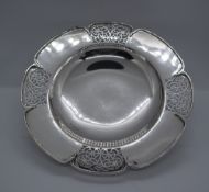 A George VI silver petal shaped pedestal dish, with a pierced rim and stepped circular base,