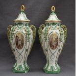 A pair of Royal Bonn pottery twin handled vases,