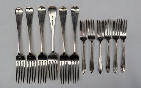 A set of six Victorian silver dessert forks, London, 1892,