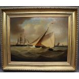 Robert Moore Boats at sea Oil on board Signed 33.5 x 43.