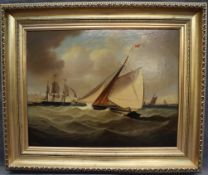 Robert Moore Boats at sea Oil on board Signed 33.5 x 43.