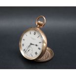 A 9ct yellow gold keyless wound open faced pocket watch,