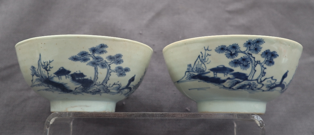 A set of five 18th century Chinese blue and white porcelain bowl decorated with a scholar on a - Image 2 of 8