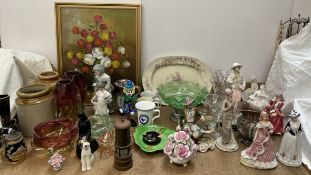 A collection of Royal Doulton figures, together with Nao figures, jugs, glass vases,