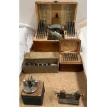 A Boley watch / clock makers staking kit, cased together with a another box of stakes,