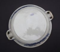 A Swansea Ladies of Llangollen pattern plate warmer together with another blue and white pottery