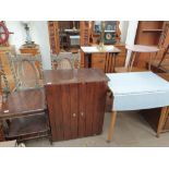 A Victorian rosewood occasional table with a square table and turned legs together with a melamine