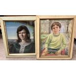 N David Head and shoulders portrait of a lady Pastels Signed Together with another of a young boy