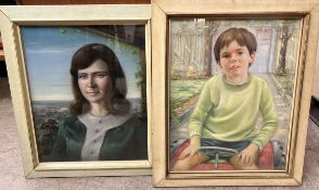 N David Head and shoulders portrait of a lady Pastels Signed Together with another of a young boy