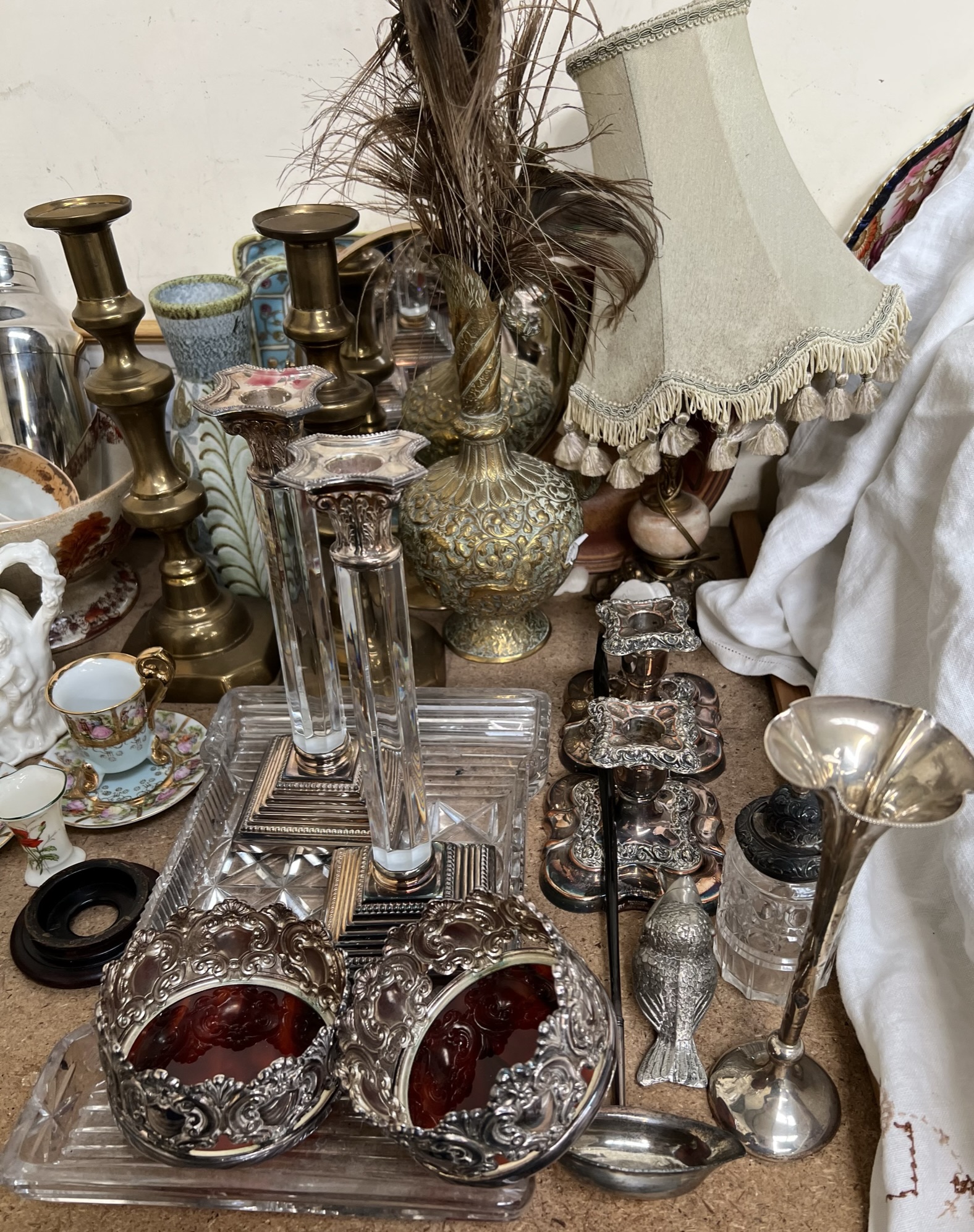 A silver bud vase together with continental white metal bottle coasters, candlesticks, - Image 3 of 3