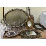 An electroplated twin handled tray together with entree dishes and cover, muffin dish and cover,