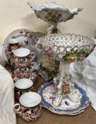 A Royal Crown Derby part tea set together with a Japanese porcelain vase,
