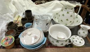 A Bristol Ware shamrock decorated toilet set together with a Royal Doulton sugar basin,