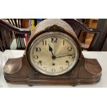 An oak cased Napoleon hat mantle clock,