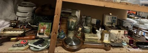 A Royal Doulton stoneware vase together with a barometer, glass decanter and glasses,