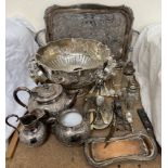 An electroplated punch bowl and mugs together with an electroplated tray,