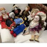 A Russian doll Tatiana together with five other dolls and two Kate Finn teddy bears