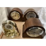 An anniversary clock together with three oak cased mantle clocks