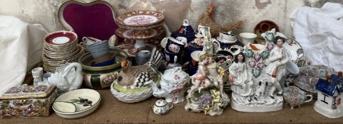 A Capodimonte box and cover together with a porcelain dessert set, gaudy Welsh pottery tea sets,